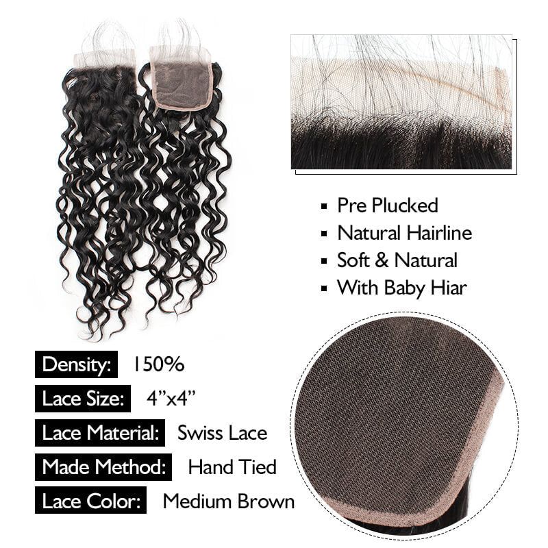 Brazilian Water Wave Hair 4x4 Lace Closure - Idoli Hair